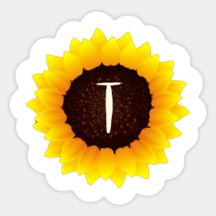 Floral Monogram T Bright Yellow Sunflower Sticker